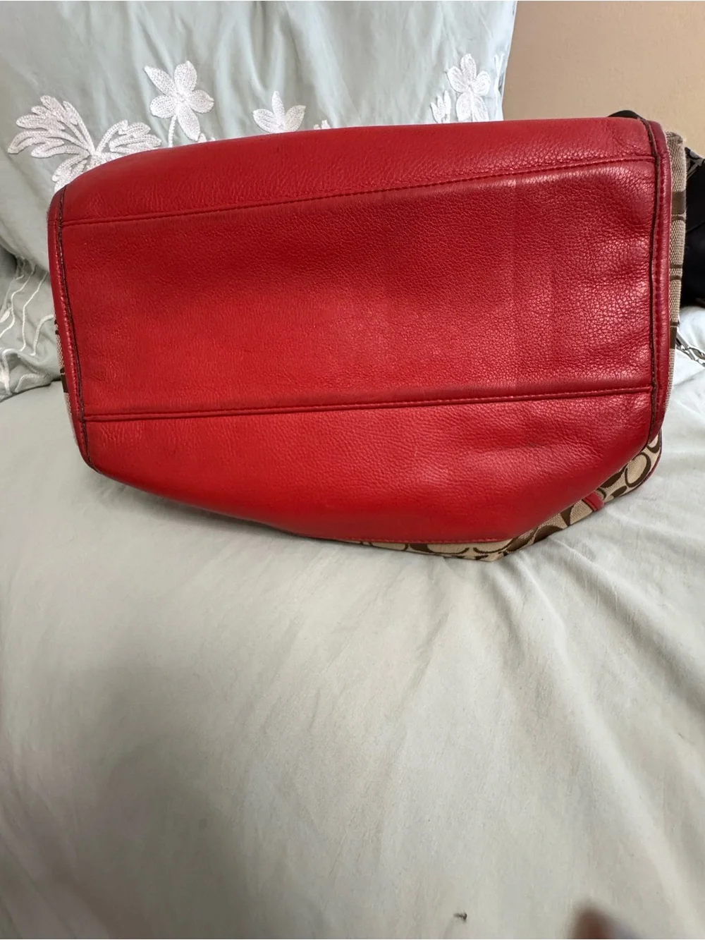 Coach Brown Signature Canvas Tote with Orange Leather Trim